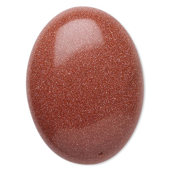 Cabochon, brown goldstone (glass) (man-made), 40x30mm calibrated oval. Sold individually. image number 0
