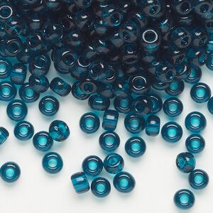 Seed bead, Miyuki, glass, pkg/250g, #6 rocaille, transparent dark teal (RR-2406).