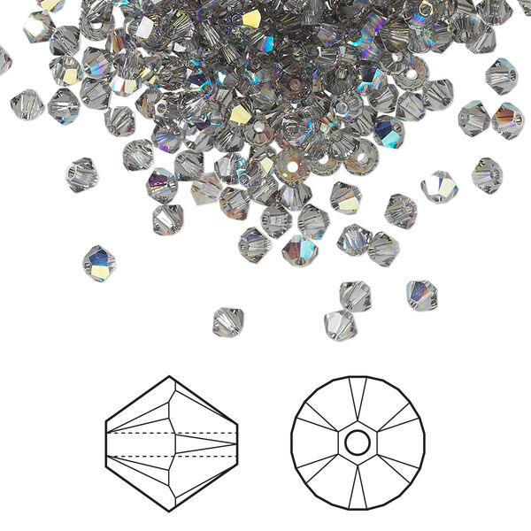 Bead 48pk black diamond AB, Crystal Passions® 3mm bicone 5328 image number 0