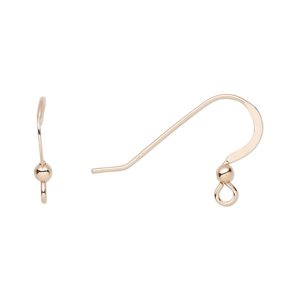 Ear wire, rose gold-plated sterling silver, 15mm flat fishhook with 2.5mm ball and open loop, 21 gauge. Sold per pkg of 2 pairs. image number 0