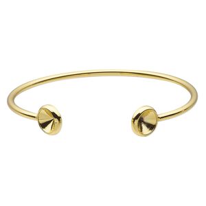 Bracelet, Almost Instant Jewelry®, cuff, gold-finished brass, 11mm wide with (2) SS39 rivoli glue-in settings, 7-1/2 inches. Sold individually.