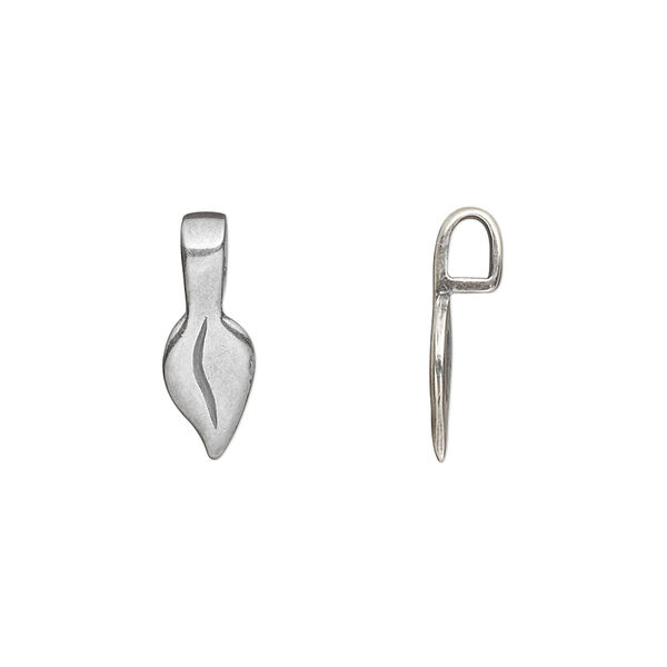 Bail, JBB Findings, glue-on, antique silver-plated brass, 17x6mm with 11x6mm leaf flat base. Sold per pkg of 2. image number 0