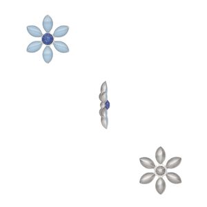 Component, epoxy / plastic / silver-finished copper, blue and light blue, 17x15mm single-sided flower. Sold per pkg of 2.