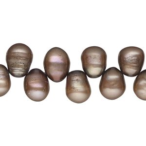 Pearl, cultured freshwater pearl (dyed), khaki, 8x7mm-12x8mm top-drilled teardrop , D grade, Mohs hardness 2-1/2 to 4. Sold per 15" strand, approximately 70 beads.