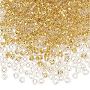 Seed bead, Miyuki, glass, pkg/250g, 3x1.3mm spacer rondelle, transparent gold-lined clear, (SPR3-195).