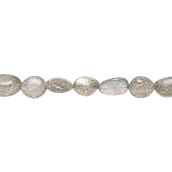 Bead, labradorite (natural), small to medium hand-cut pebble with 0.4-1.4mm hole, Mohs hardness 6 to 6-1/2. Sold per 8-inch strand, approximately 25 beads. image number 0