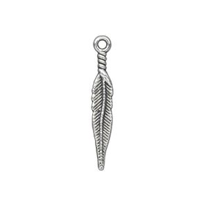 Charm, antique silver-plated "pewter" (zinc-based alloy), 26x5mm double-sided feather. Sold per pkg of 10.