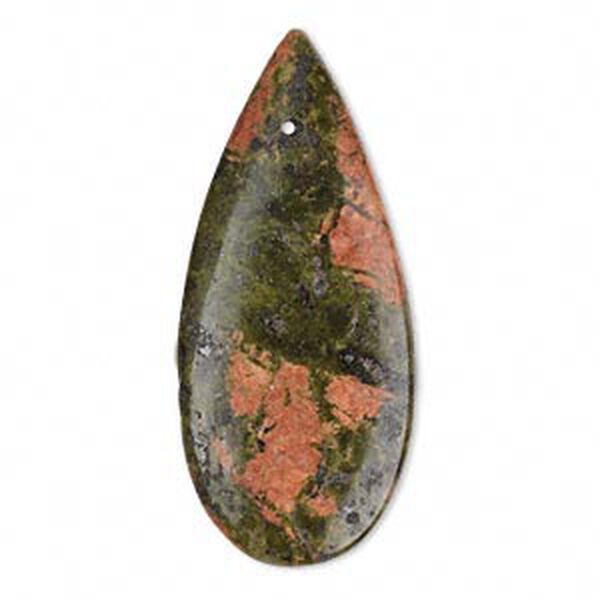 Focal, unakite (natural), 46x20mm flat teardrop, B grade, Mohs hardness 6 to 7. Sold individually. image number 0