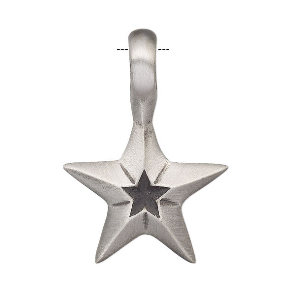 Pendant, Powerful Pewter Pendants, antiqued pewter (tin-based alloy), 35.5x25mm double-sided star with 6mm hole. Sold individually. image number 0