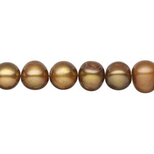 Freshwater pearl 1pkg1, semi-round, 14 inch light iris gold 7-9mm cultured
