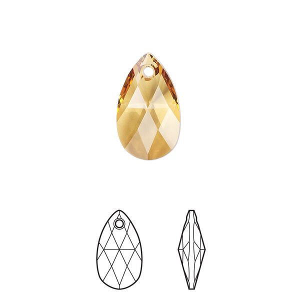 Drop 2pk golden topaz, Crystal Passions® 16x9mm pendant pear 6106 image number 0