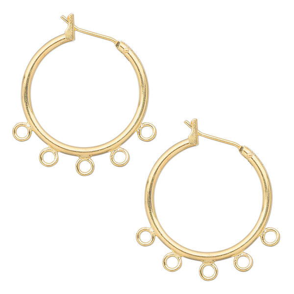 Earring, gold-plated brass, 23mm round hoop with 5 closed loops and latch-back closure. Sold per pair. image number 0