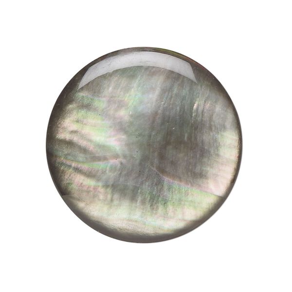 Cabochon, black lip shell (coated), 30mm calibrated round, Mohs hardness 3-1/2. Sold individually. image number 0