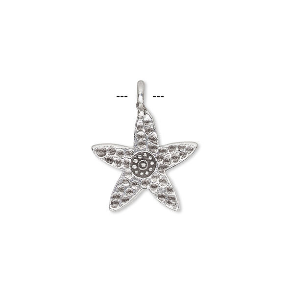 Charm, Hill Tribes, antiqued sterling silver, 16x15mm single-sided hammered starfish. Sold individually. image number 0