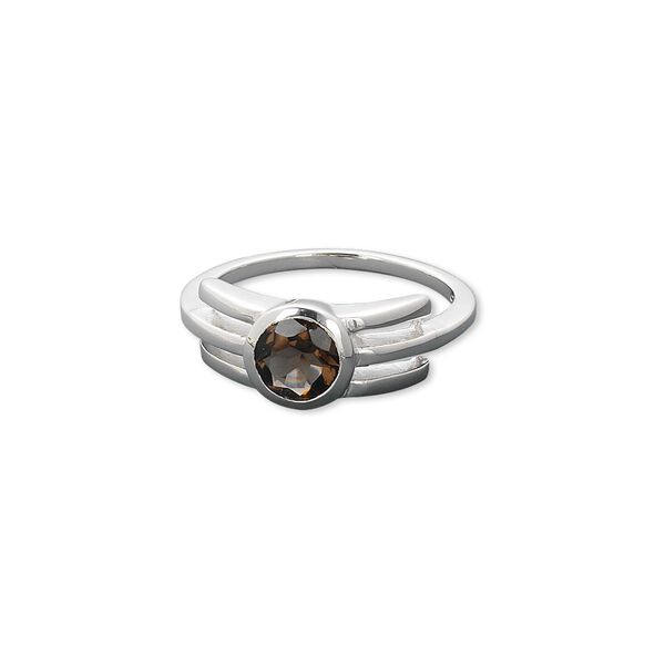 Ring, smoky quartz (heated / irradiated) and sterling silver, 6mm faceted round, size 7. Sold individually. image number 0