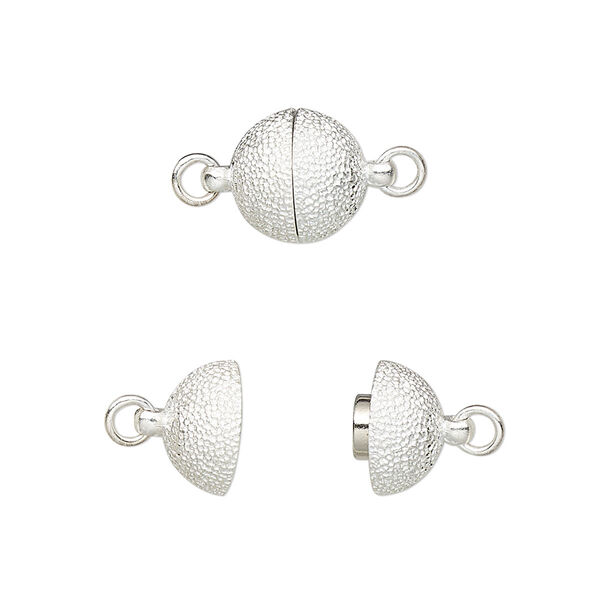 Clasp, magnetic, sterling silver, 10mm stardust round. Sold individually. image number 0