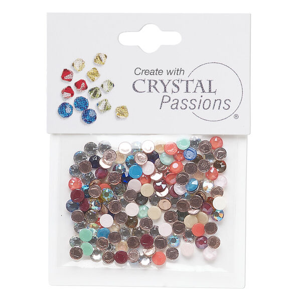 Flat back mix 1pkg144 mixed colors, Crystal Passions&reg; rhinestone 3.8-4.0mm hotfix round SS16 image number 0