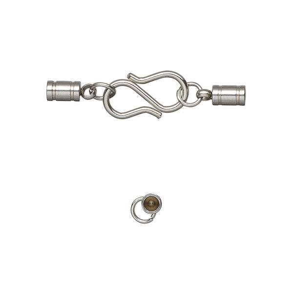 Clasp, S-hook, stainless steel, 30x8mmclasp with 13x7mm hook and 5.5x4mm glue-in tube ends, 2mm inside diameter. Sold individually. image number 0