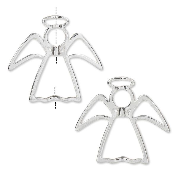 Bead frame, silver-finished "pewter" (zinc-based alloy), 35x32mm open angel, fits up to 2mm / 6mm / 14mm beads. Sold per pkg of 2. image number 0