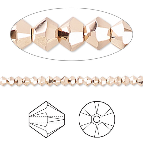 Bead 48pk crystal rose gold 2X 18Kt gold plate, Crystal Passions® 3mm bicone 5328 image number 0