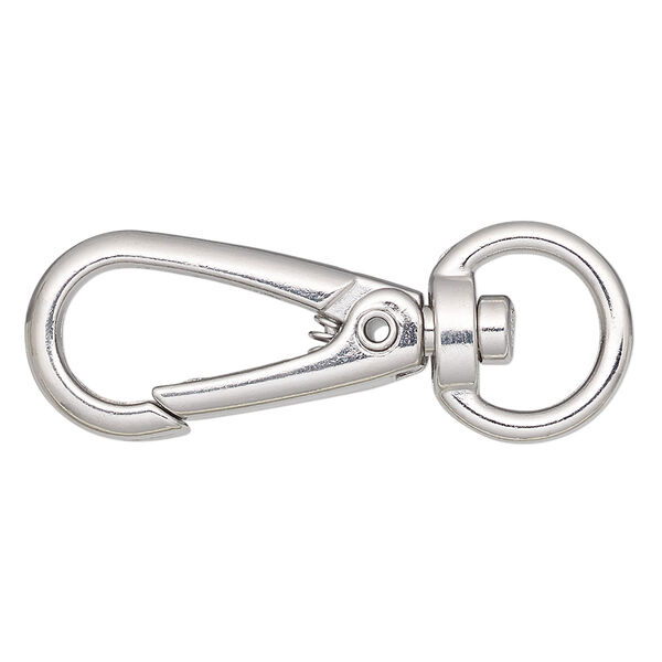 Clasp, self-closing hook, imitation rhodium-finished steel and "pewter" (zinc-based alloy), 29.5x15mm with swivel. Sold per pkg of 4. image number 0