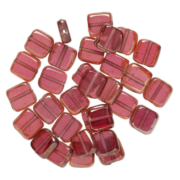 Bead, lampworked glass, translucent fuchsia luster, 12mm flat square. Sold per 2-ounce pkg, approximately 30 beads. image number 0