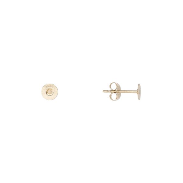 Earstud 1pkg2 14Kt gold, 4mm flat pad / 5-6mm round setting / earnuts,1 pair image number 0