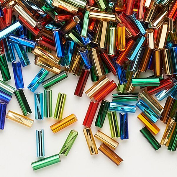 Bead mix 1/4 lb pk mixed colors Preciosa Ornela Czech glass bugle bead, 8x2mm tube image number 0