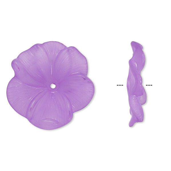 Component, acrylic, frosted violet, 31x6mm flower. Sold per pkg of 6. image number 0