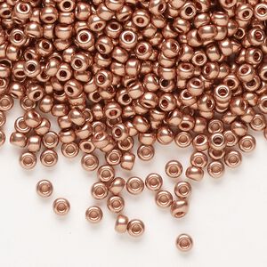 Seed bead, Miyuki, glass, pkg/250g, #8 rocaille, opaque copper-plated, (RR-187).