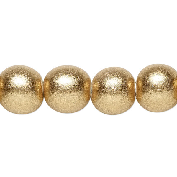 Bead, painted Taiwanese cheesewood (coated), metallic gold, 11-12mm round. Sold per pkg of (2) 15-1/2" to 16" strands. image number 0