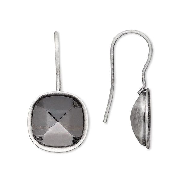 Ear wire, Almost Instant Jewelry®, antique silver-plated brass, 28x14mm fishhook with 12mm cushion glue-in setting, 20 gauge. Sold per pkg of 2 pairs. image number 0