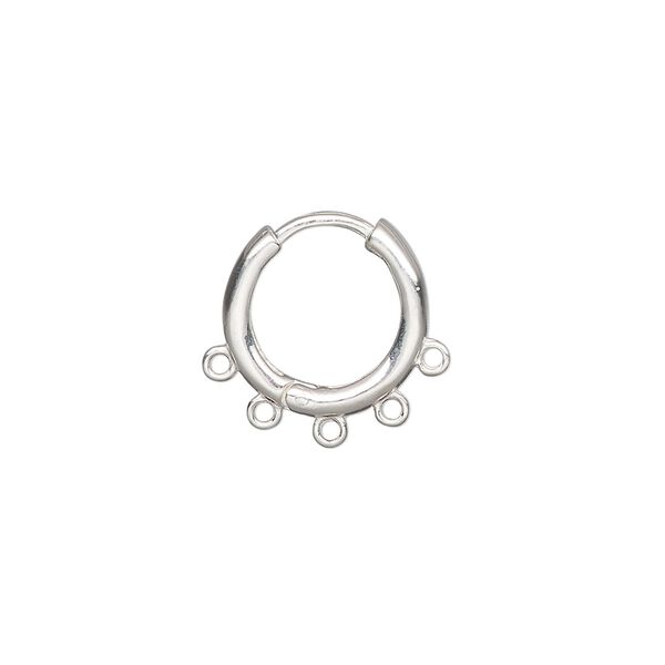 Earring hoop 1pkg2 sterling silver, 14mm hinged / 5 closed loop / round tube, 1 pair image number 0