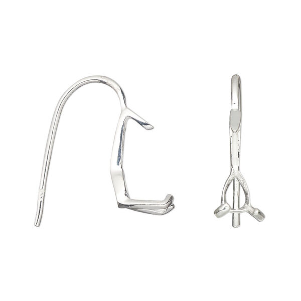 Ear wire, sterling silver, 20mm fishhook with 14x10mm 3-prong faceted pear setting, 18 gauge. Sold per pair. image number 0