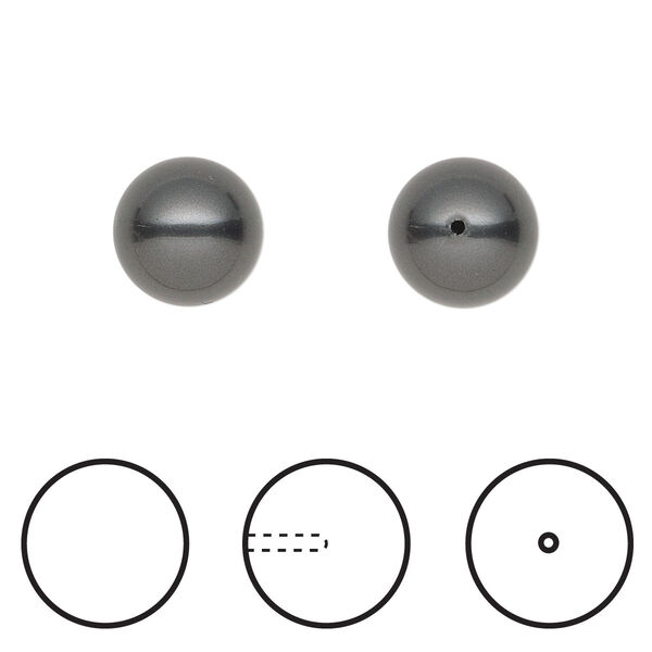 Pearl 100pk black, Swarovski® 10mm half-drilled round 5818 image number 0