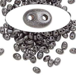 Seed bead, Preciosa Twin™ Czech glass, pkg/10g, 5x2.5mm oval, opaque dark brown terra pearl black, (28918).