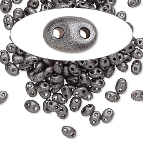 Seed bead, Preciosa Twin™ Czech glass, pkg/10g, 5x2.5mm oval, opaque dark brown terra pearl black, (28918). image number 0