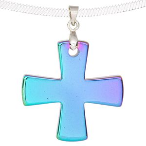 Hemalyke™ / brass 1pkg1, electroplated silver-finished double-sided cross pendant 31mm