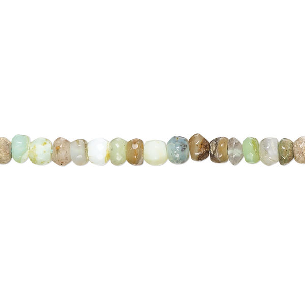 Bead, green Peruvian opal (natural), 3x2mm-4x3mm hand-cut faceted rondelle with 0.4-1.4mm hole, C- grade, Mohs hardness 5 to 6-1/2. Sold per 10-inch strand. image number 0