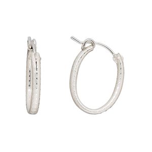 Earring hoop 1pkg2 sterling silver, 20mm textured oval / latch-back, 1 pair