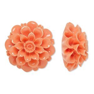 Embellishment, resin, light salmon pink, 28mm undrilled flower. Sold individually.