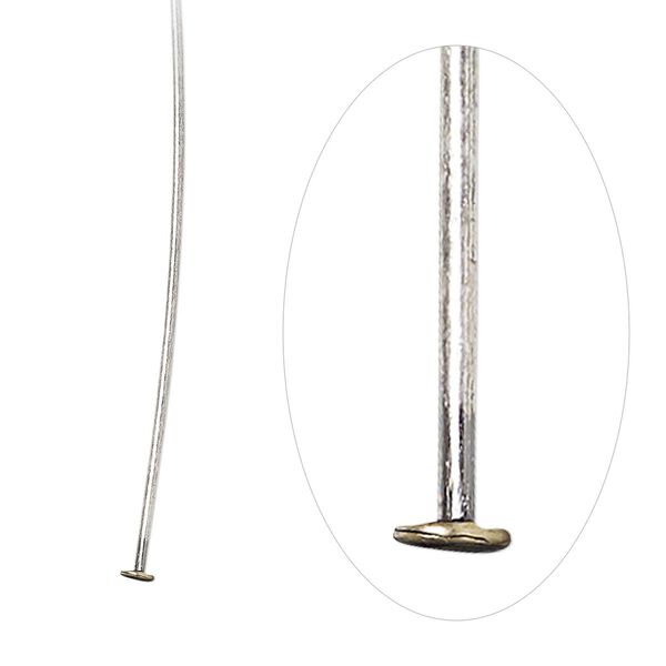 Head pin, antique silver-plated brass, 2 inches, 21 gauge. Sold per pkg of 500. image number 0