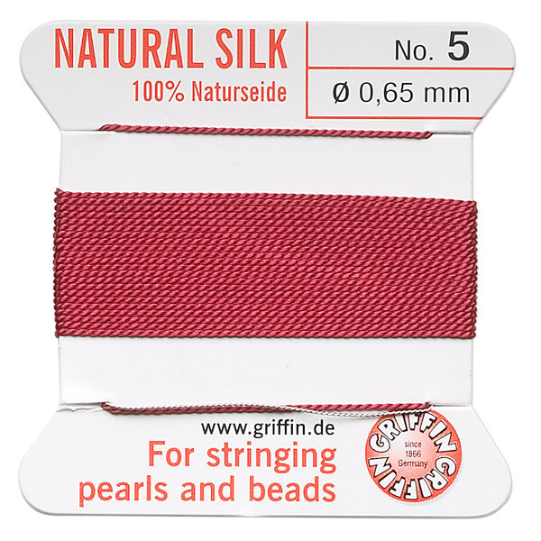 Thread, Griffin, silk, garnet red, size #5. Sold per 2-meter card (approximately 78 inches). image number 0