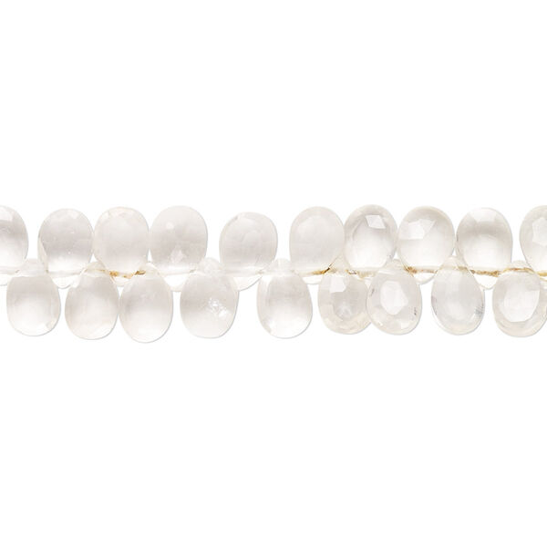 Bead, quartz crystal (natural), 5x3mm-7x5mm hand-cut top-drilled faceted puffed teardrop with 0.4-1.4mm hole, B grade, Mohs hardness 7. Sold per 7-inch strand. image number 0