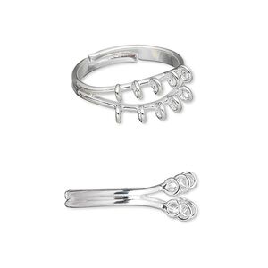 Ring, silver-plated brass, 6mm with 10 loops, adjustable. Sold per pkg of 10.