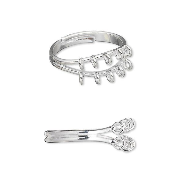Ring, silver-plated brass, 6mm with 10 loops, adjustable. Sold per pkg of 10. image number 0