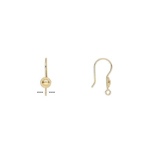 Ear wire, gold-plated stainless steel, 21mm fishhook with 6mm round and rope edge with open loop, 21 gauge. Sold per pkg of 5 pairs. image number 0