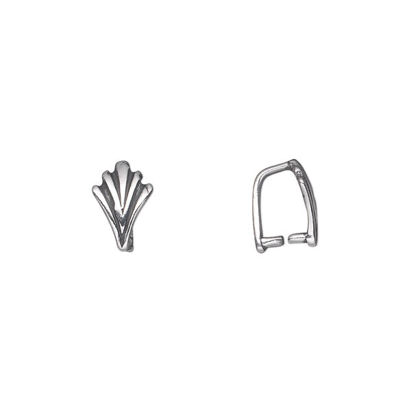 Bail, ice-pick, antiqued sterling silver, 10x6mm single-sided shell, 6mm grip length. Sold per pkg of 2. image number 0