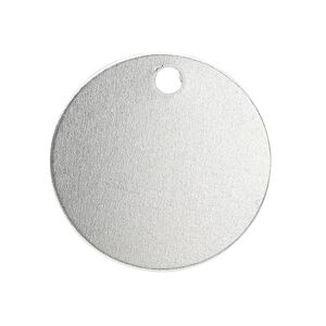 Drop, anodized aluminum, silver, 25.5mm double-sided flat round blank with 3mm hole, 20 gauge. Sold per pkg of 10.