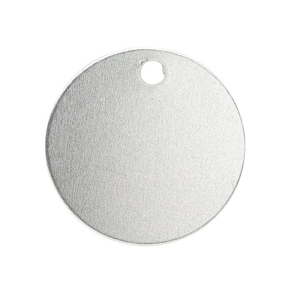 Drop, anodized aluminum, silver, 25.5mm double-sided flat round blank with 3mm hole, 20 gauge. Sold per pkg of 10. image number 0